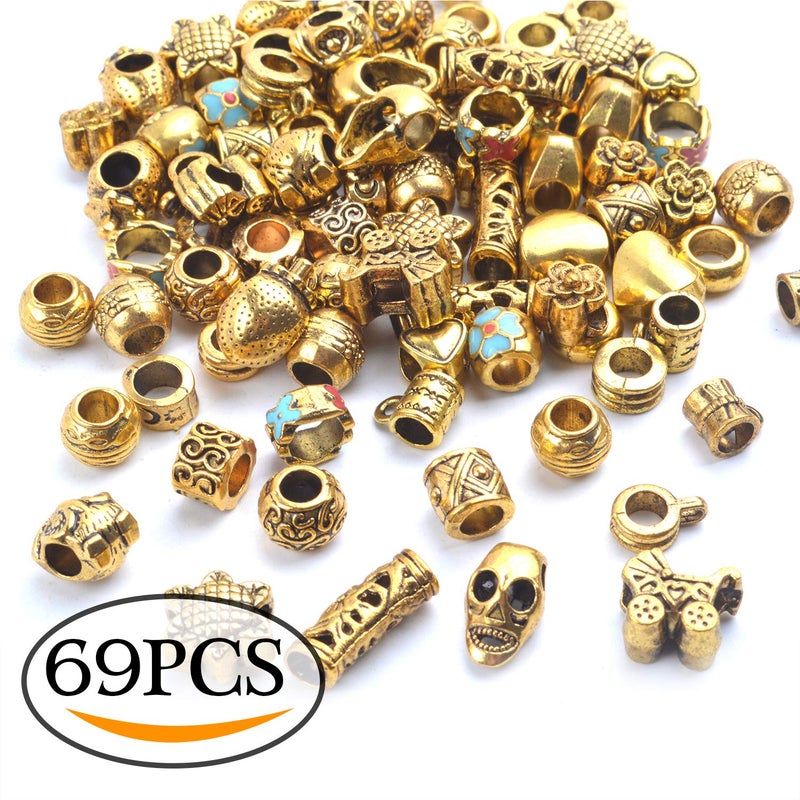 Aylifu Tibetan Loose Spacer Beads, Mixed 92 Pieces Tibetan Antique Gold Spacer Loose Beads Fit European Charm Bracelet Necklet Jewelry Making - Image 2